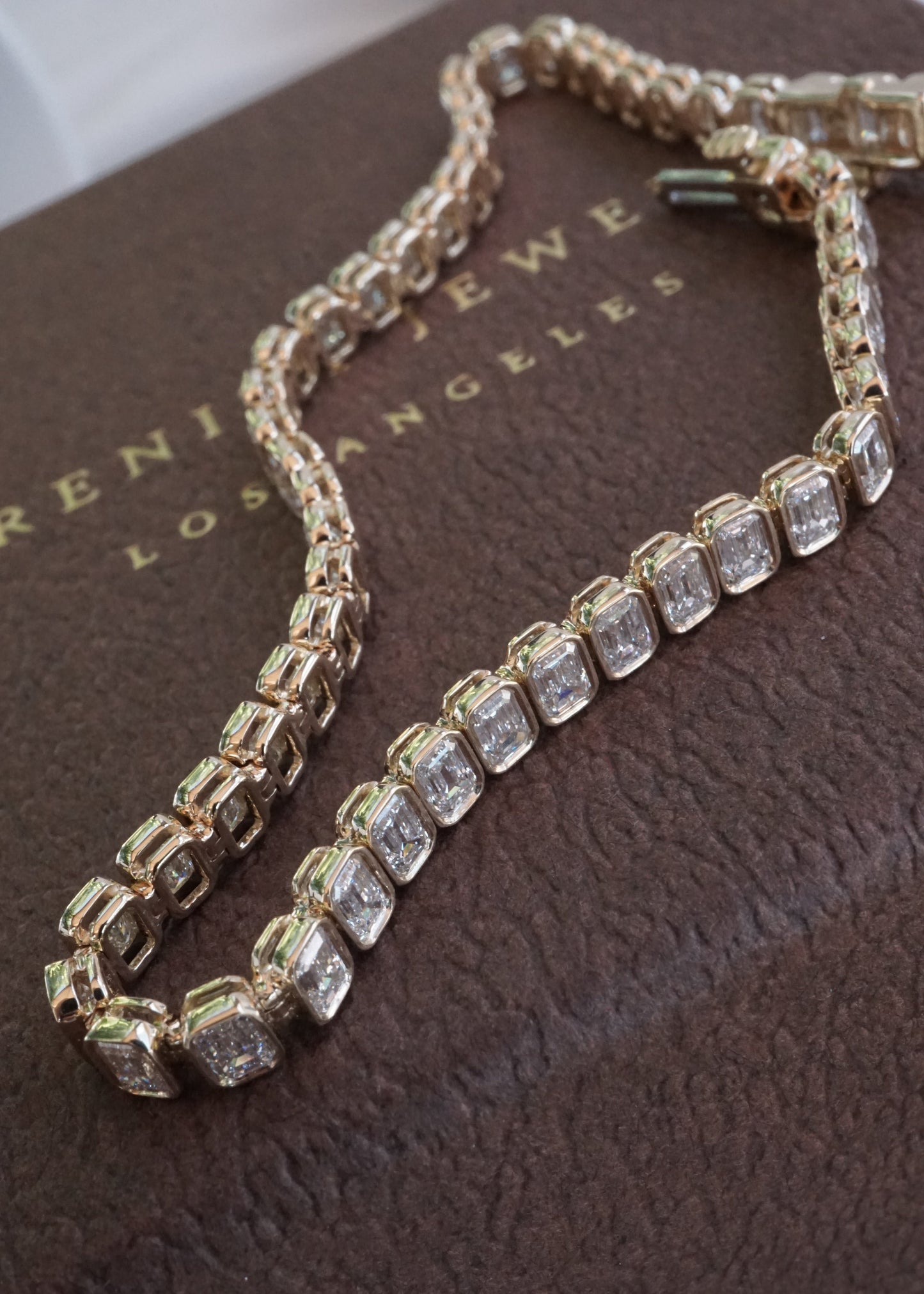 14k Gold Diamond Bezel Emerald Tennis Bracelet