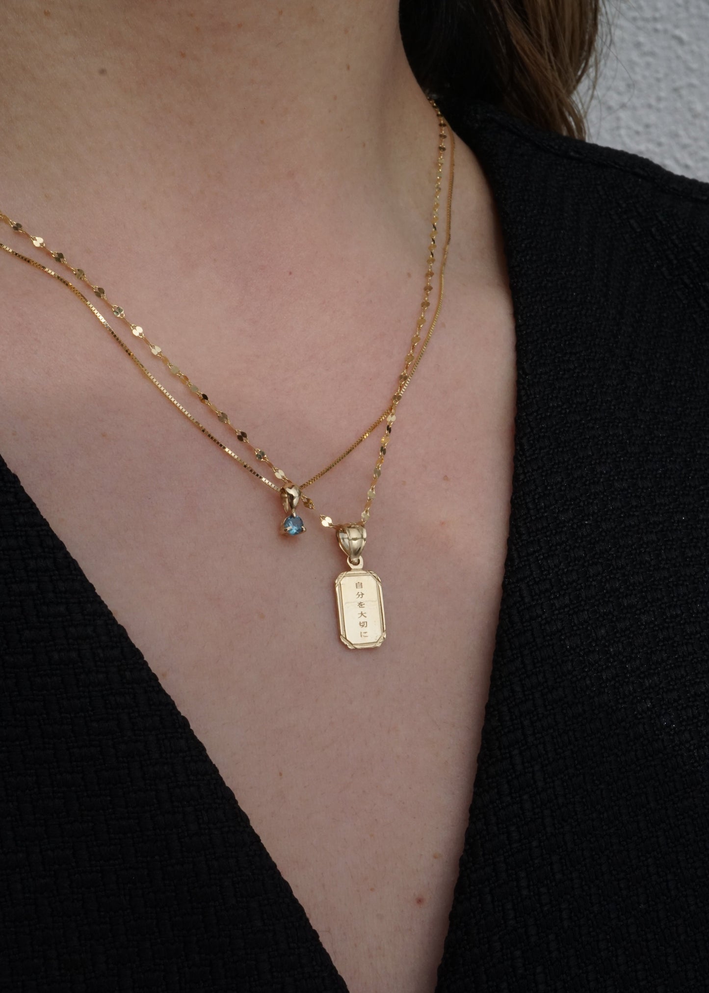 14k Gold Mini Luna Drop Birthstone Pendant