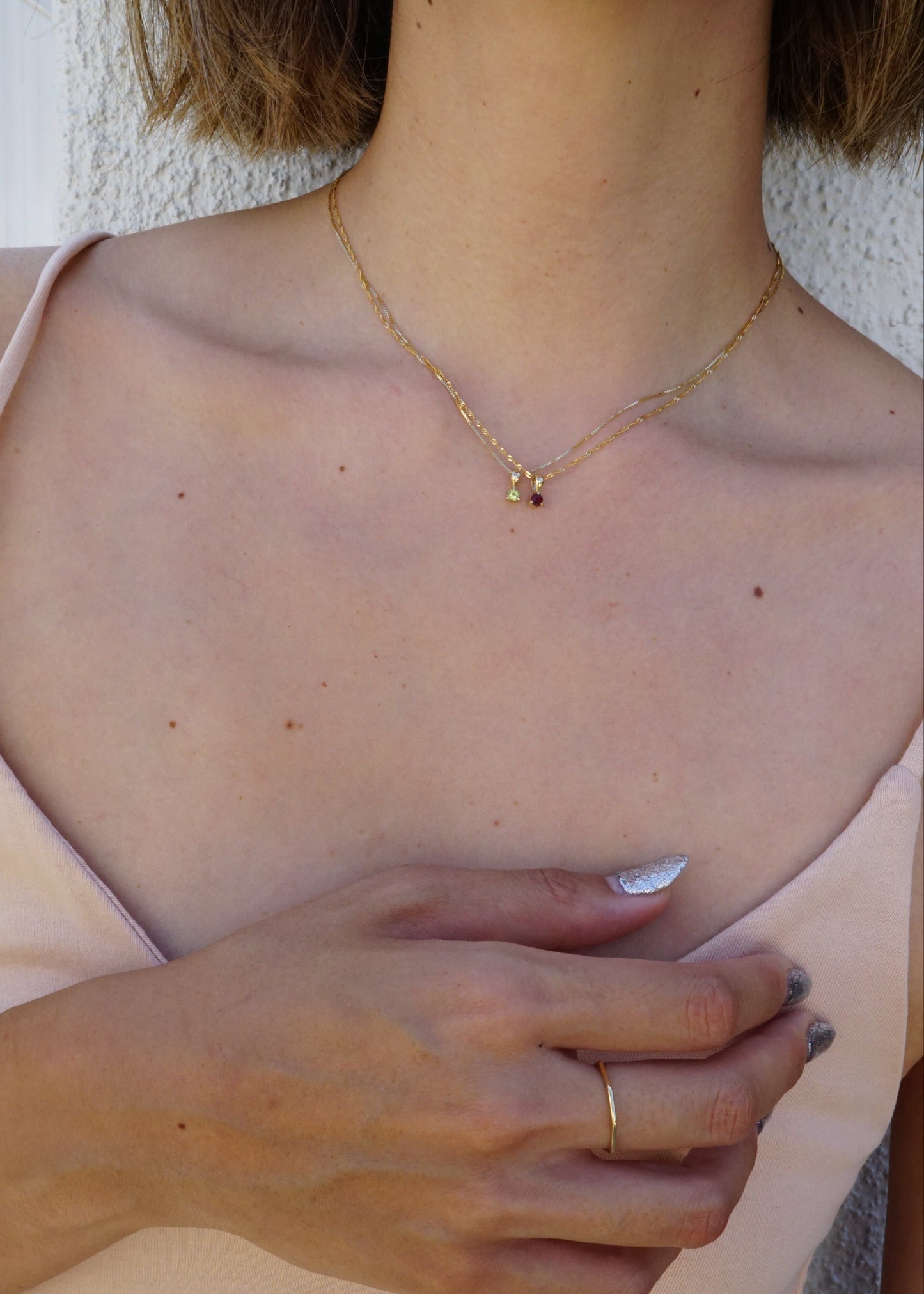 14k Gold Mini Luna Drop Birthstone Necklace