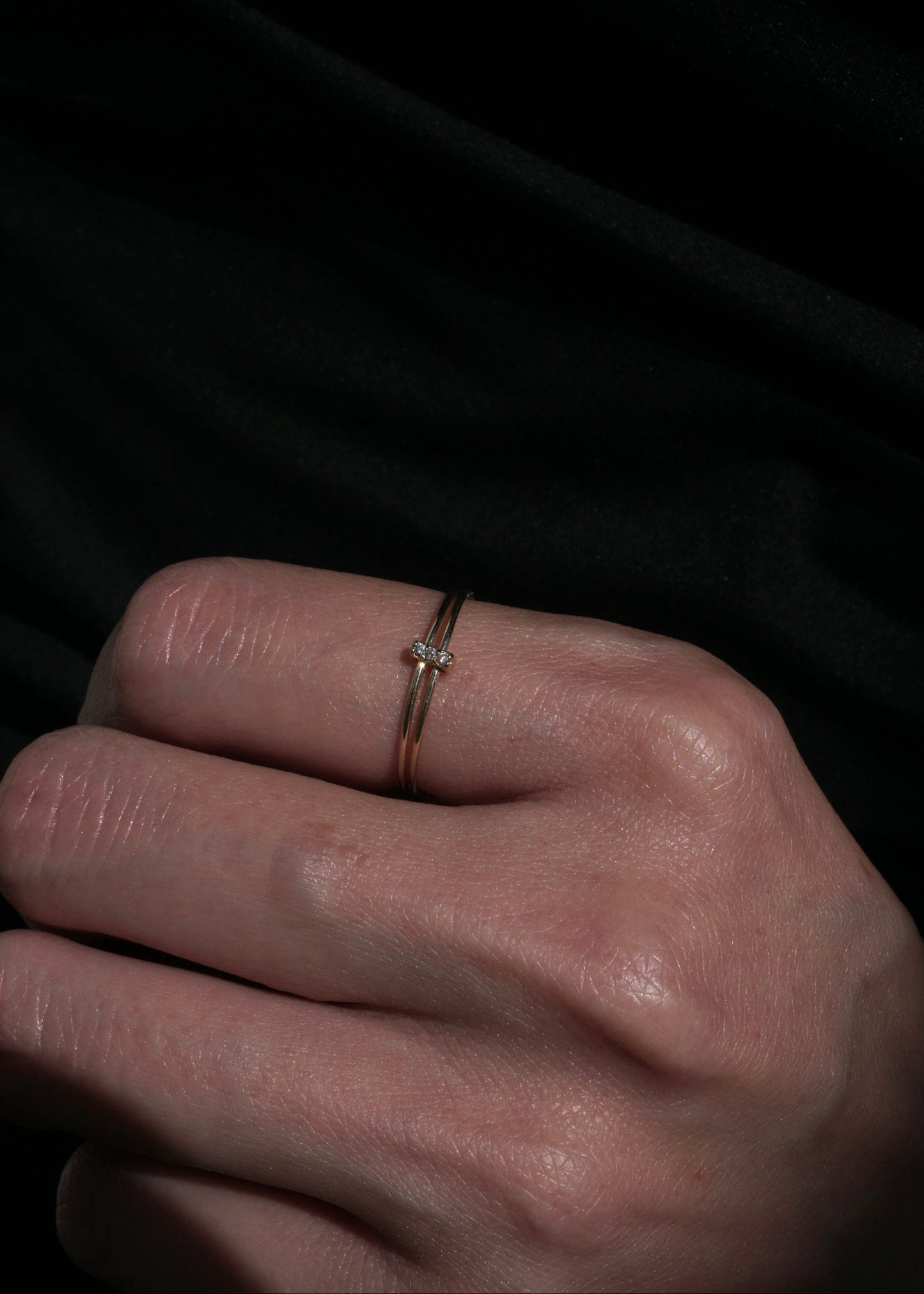 14k Double Band Diamond Ring