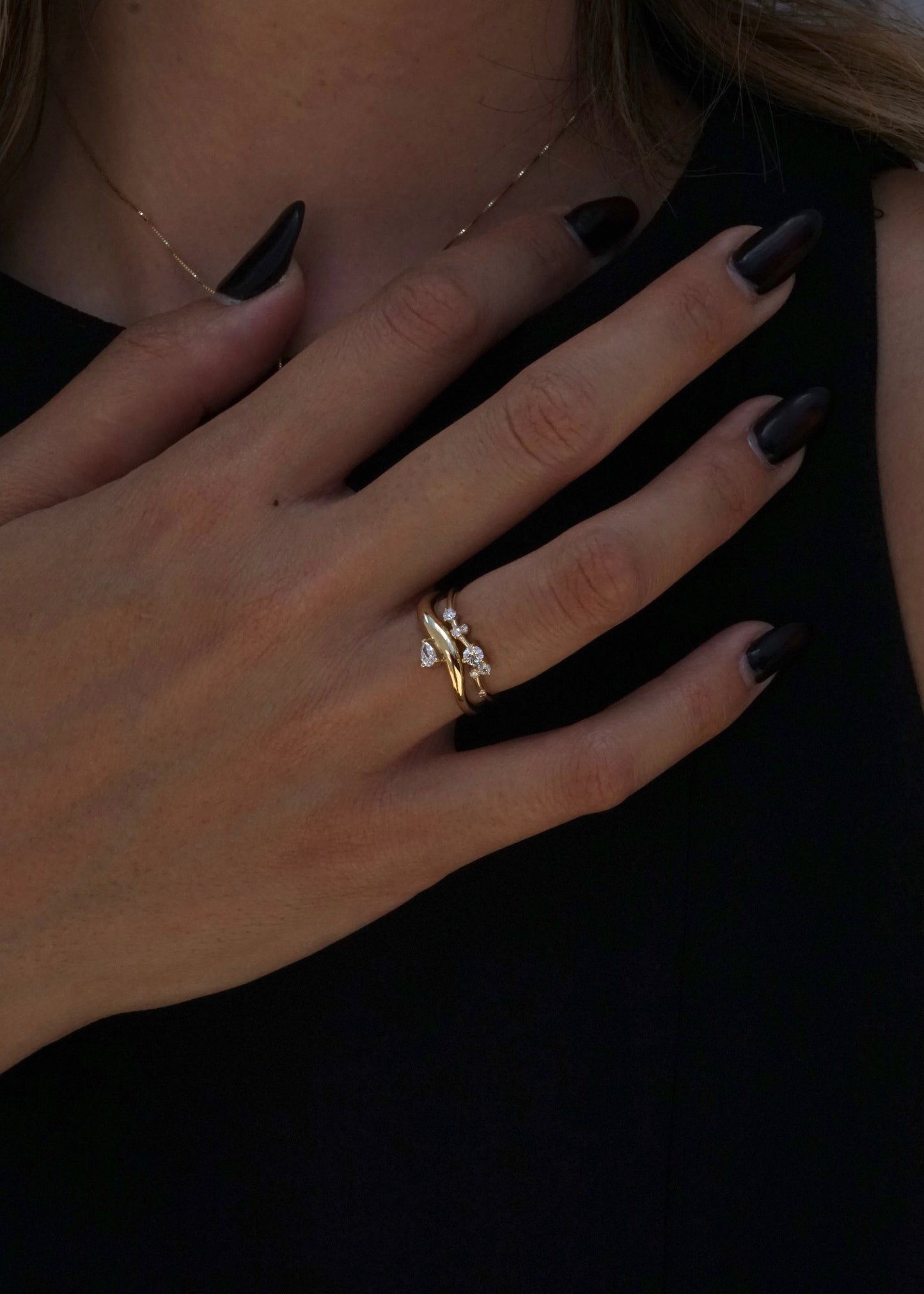 14k Gold Puffy Diamond Wave Ring