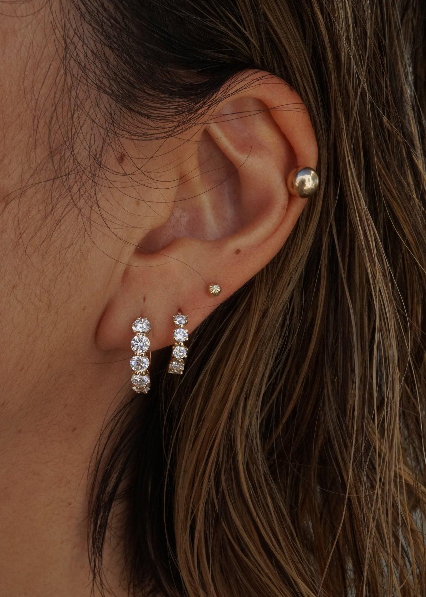 14k Gold Medium Distance Diamond Huggies