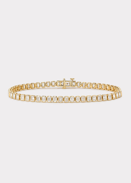 14k Gold Diamond Bezel Emerald Tennis Bracelet