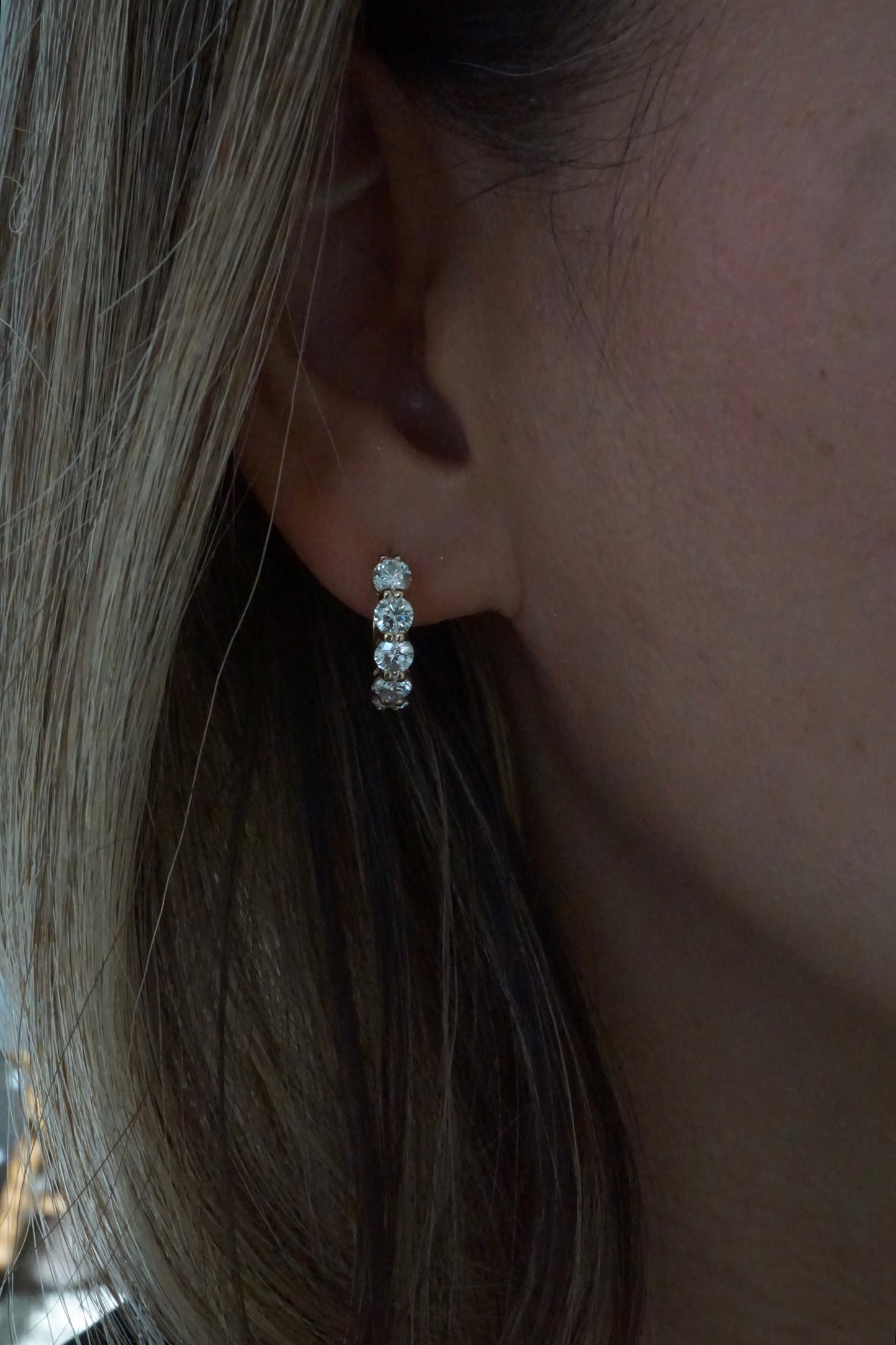 14k Gold Shared Prong Chunky Diamond Huggies