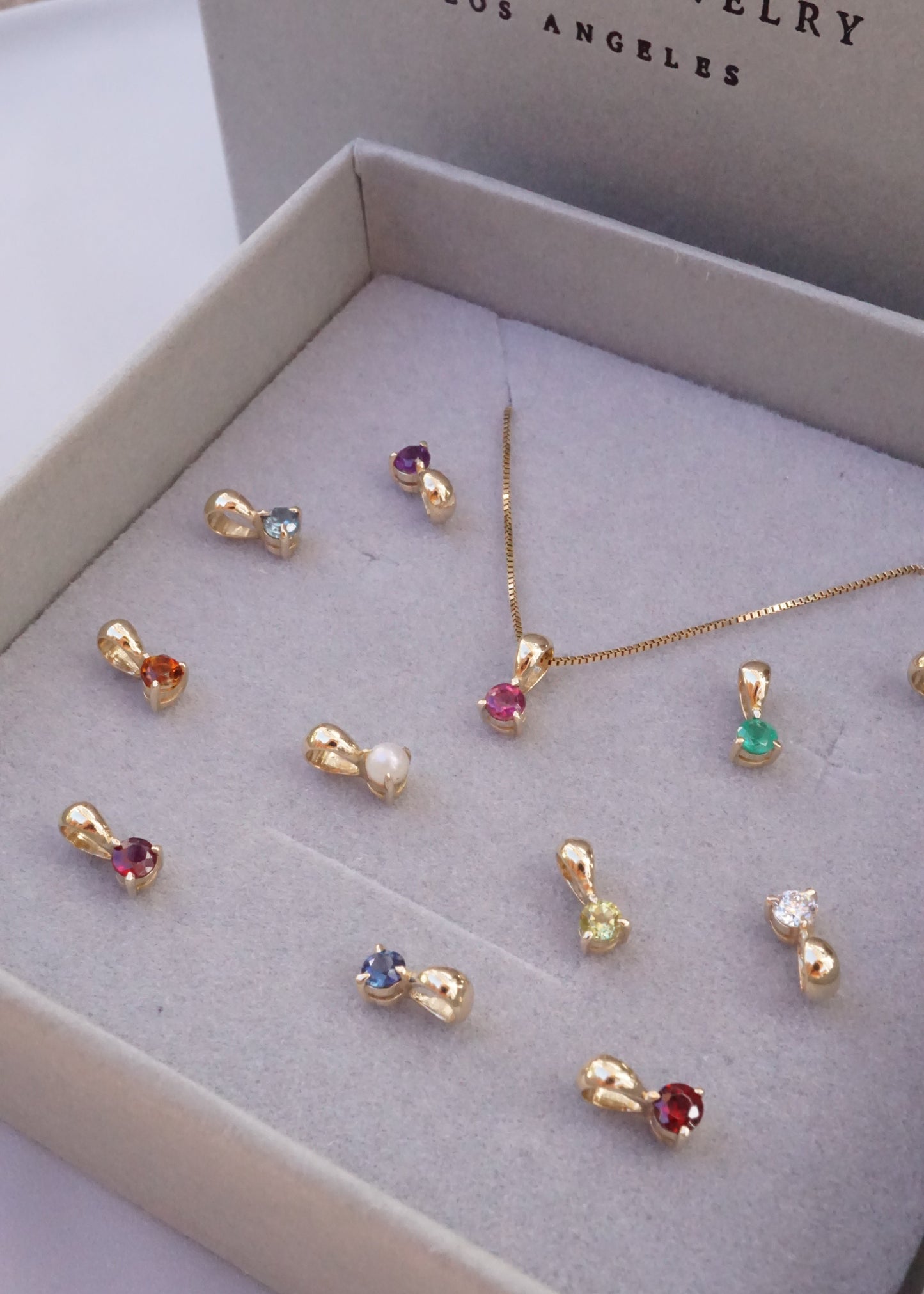 14k Gold Mini Luna Drop Birthstone Pendant