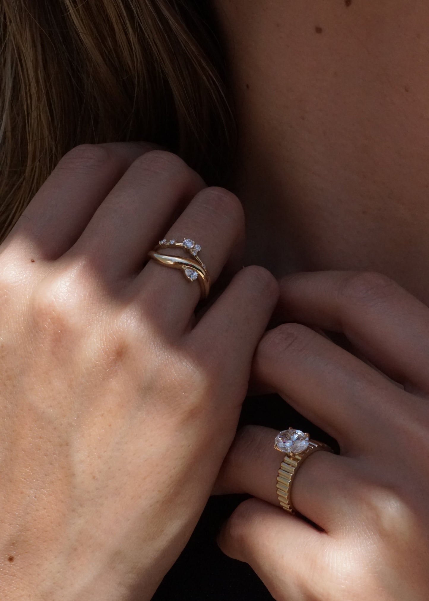 14k Gold Puffy Diamond Wave Ring