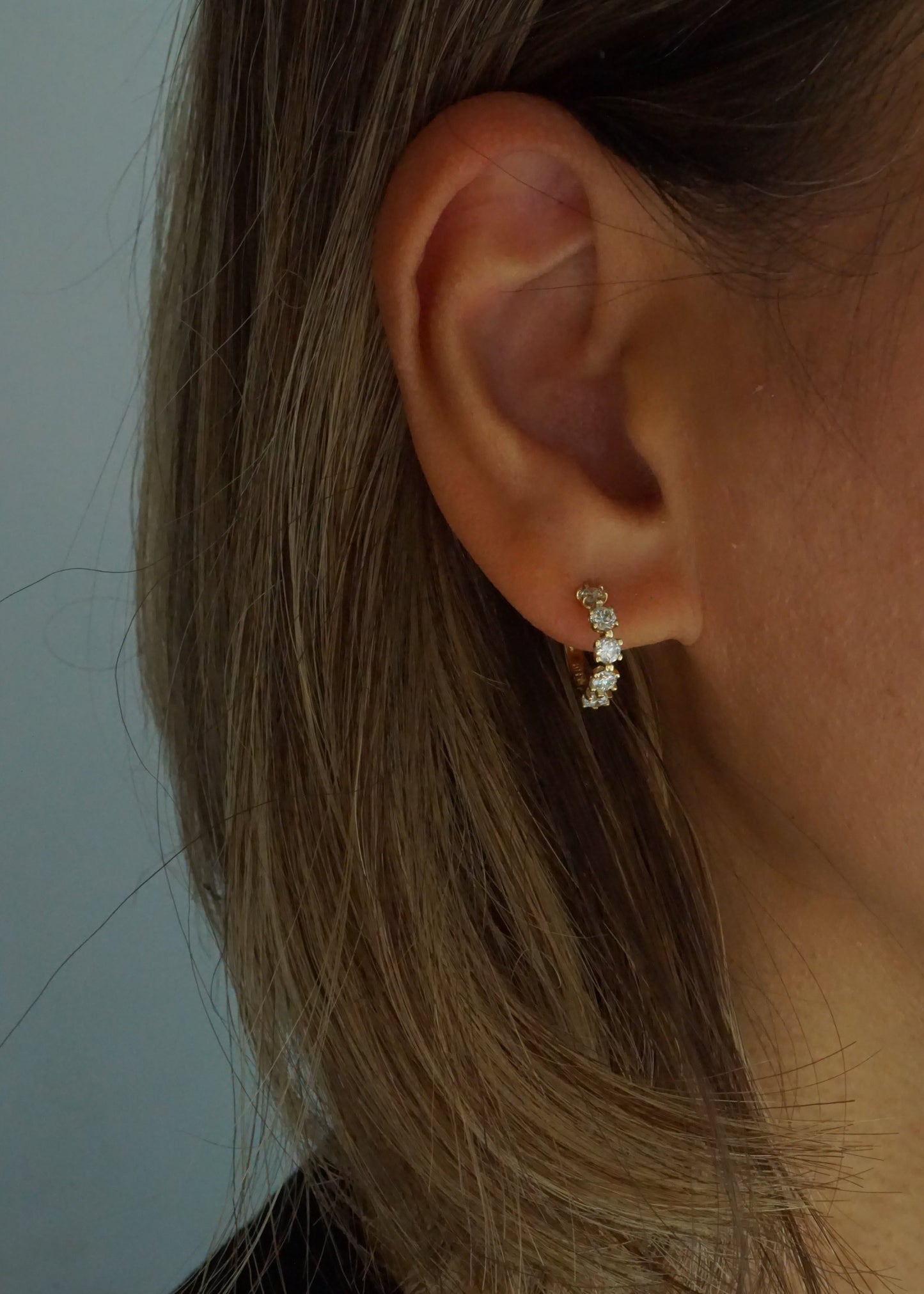 14k Gold Medium Distance Diamond Huggies