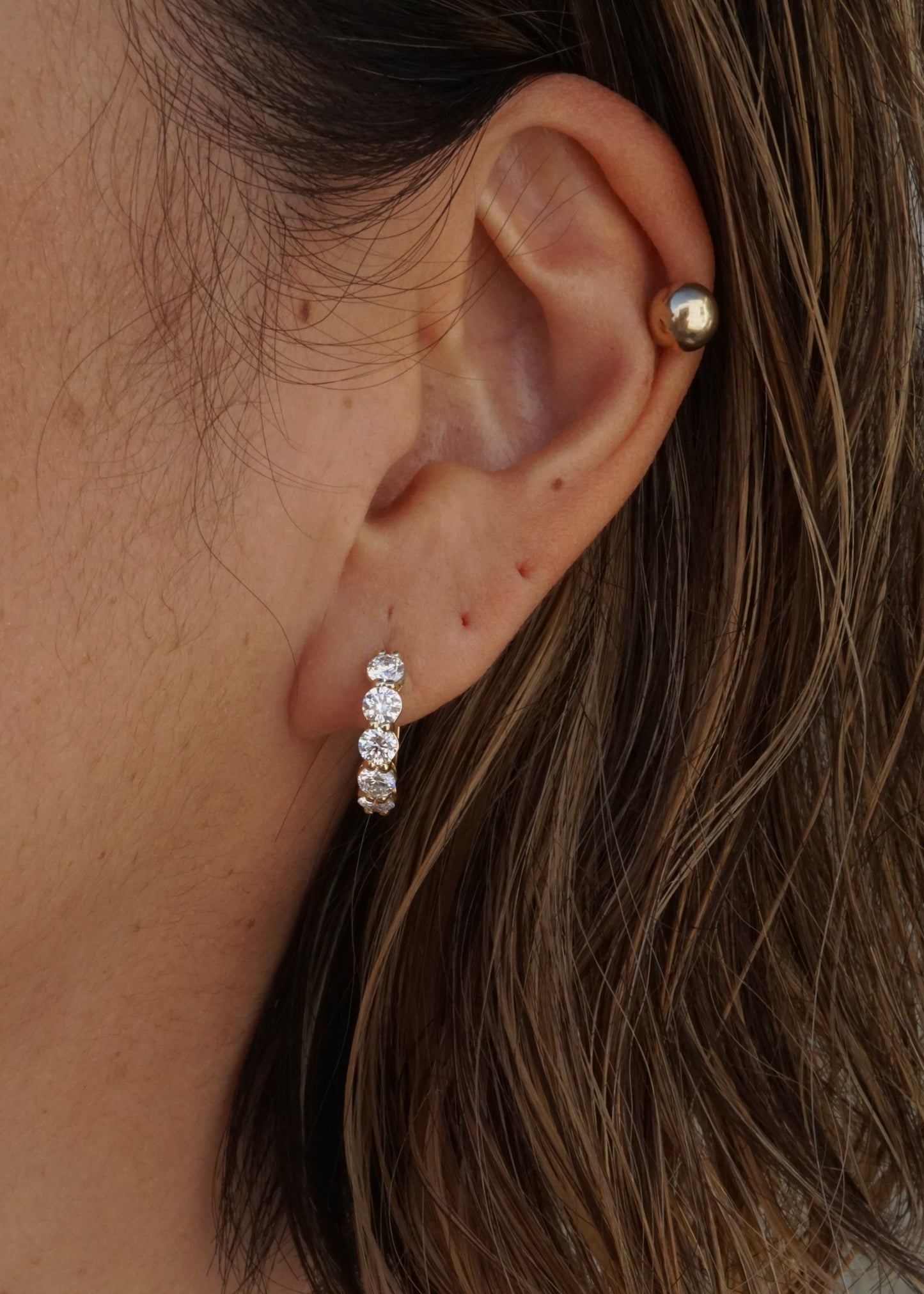 14k Gold Shared Prong Chunky Diamond Huggies