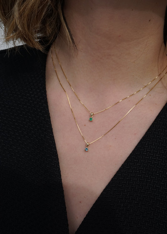 14k Gold Mini Luna Drop Birthstone Necklace