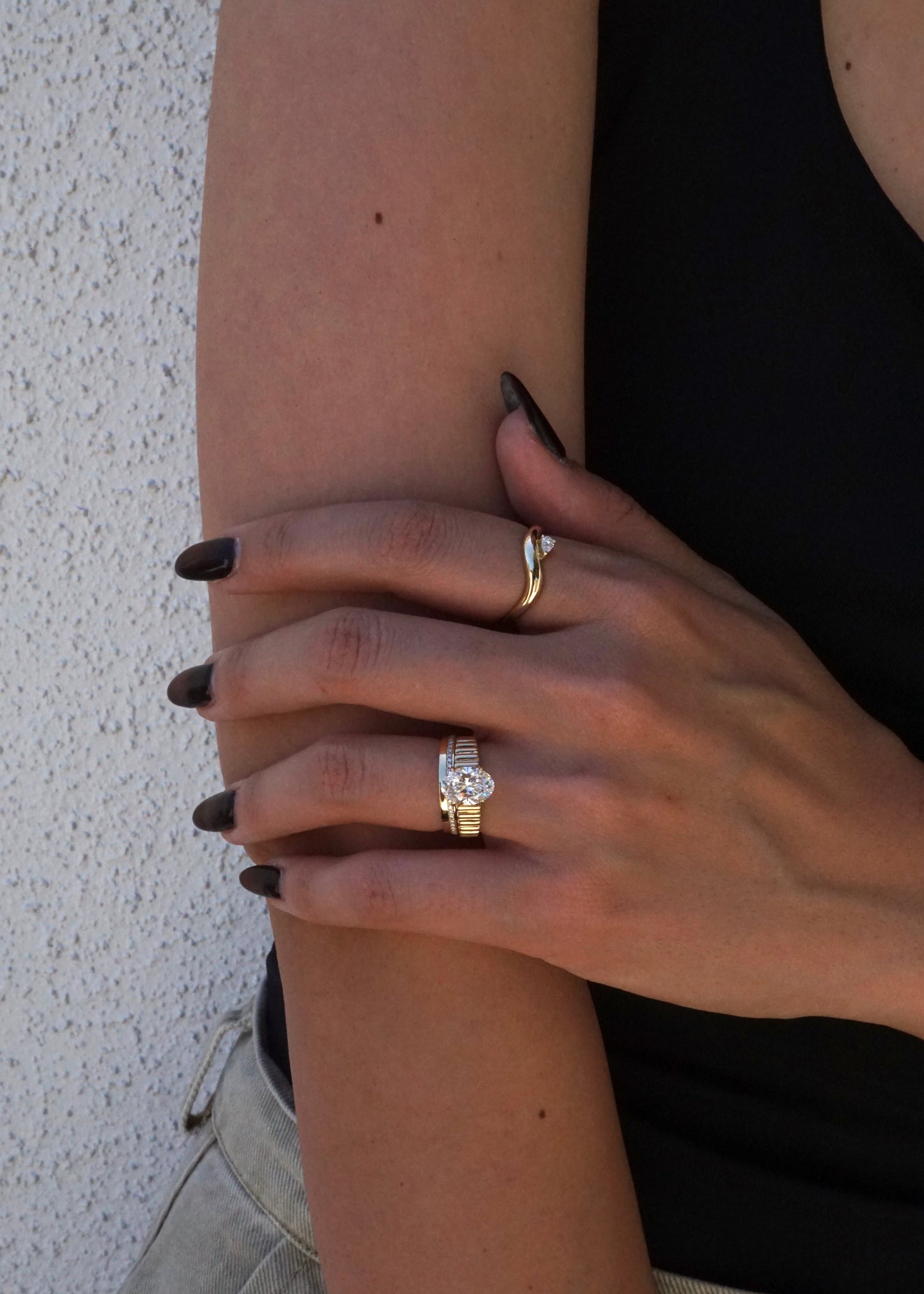 14k Gold Puffy Diamond Wave Ring