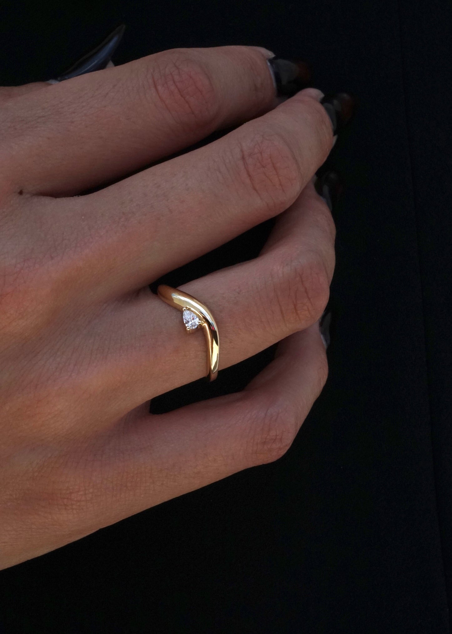 14k Gold Puffy Diamond Wave Ring