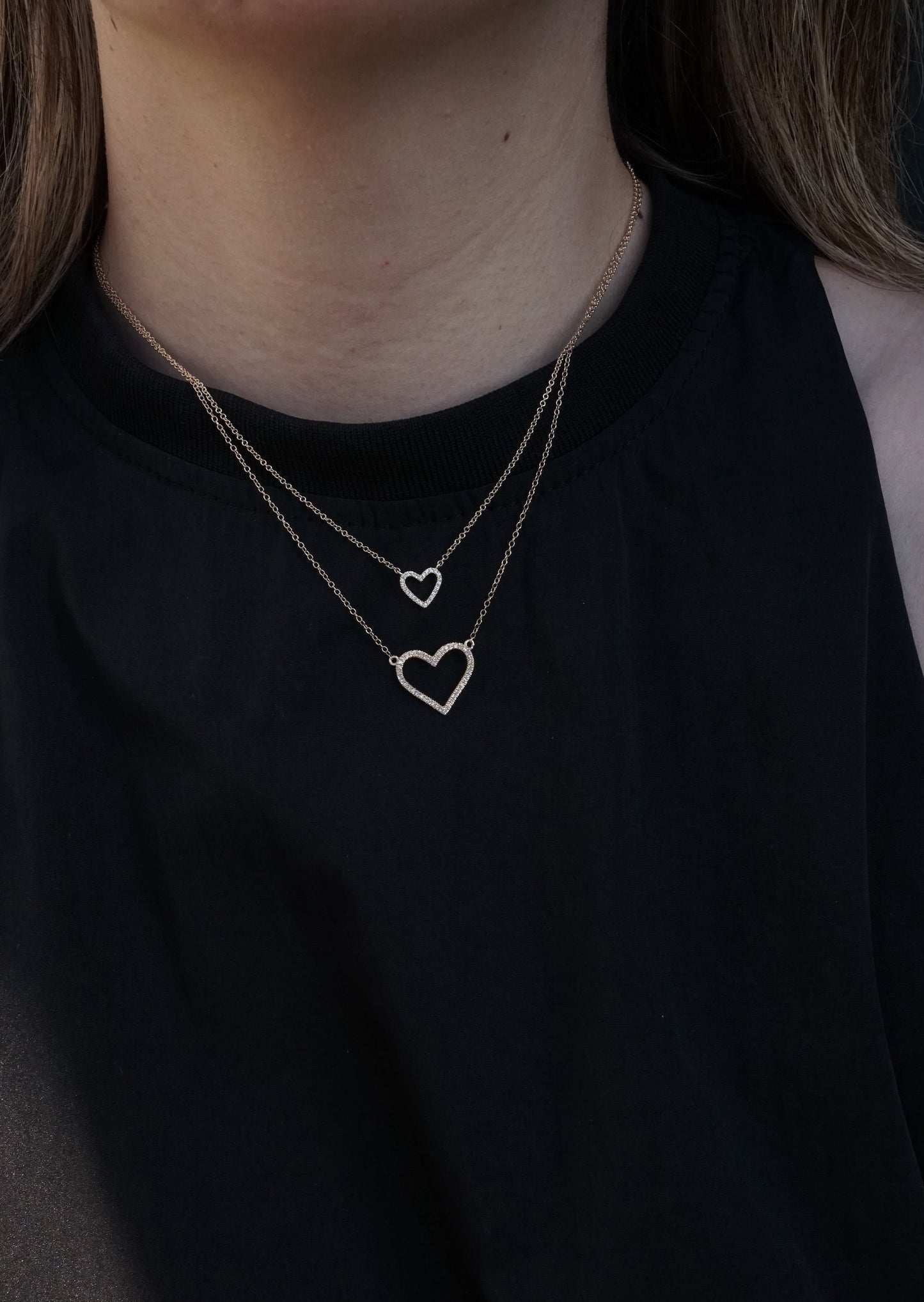 14k Gold Mini Diamond Open Heart  Necklace