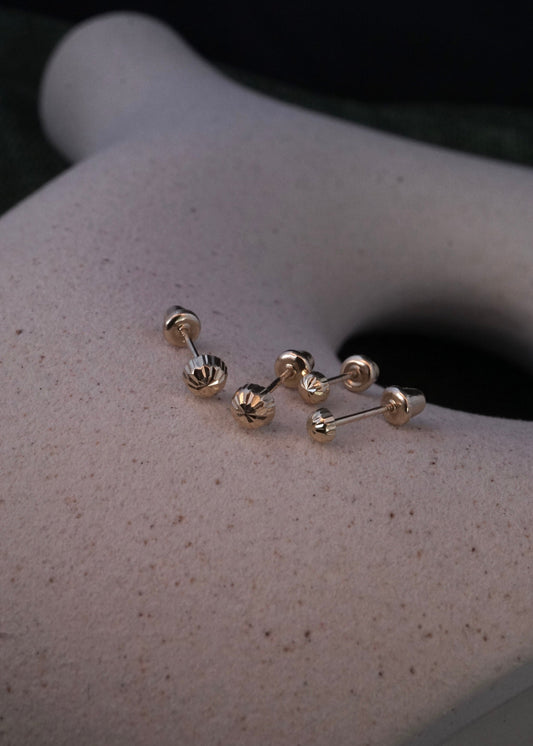 14k Gold Baby Diamond Cut Ball Studs