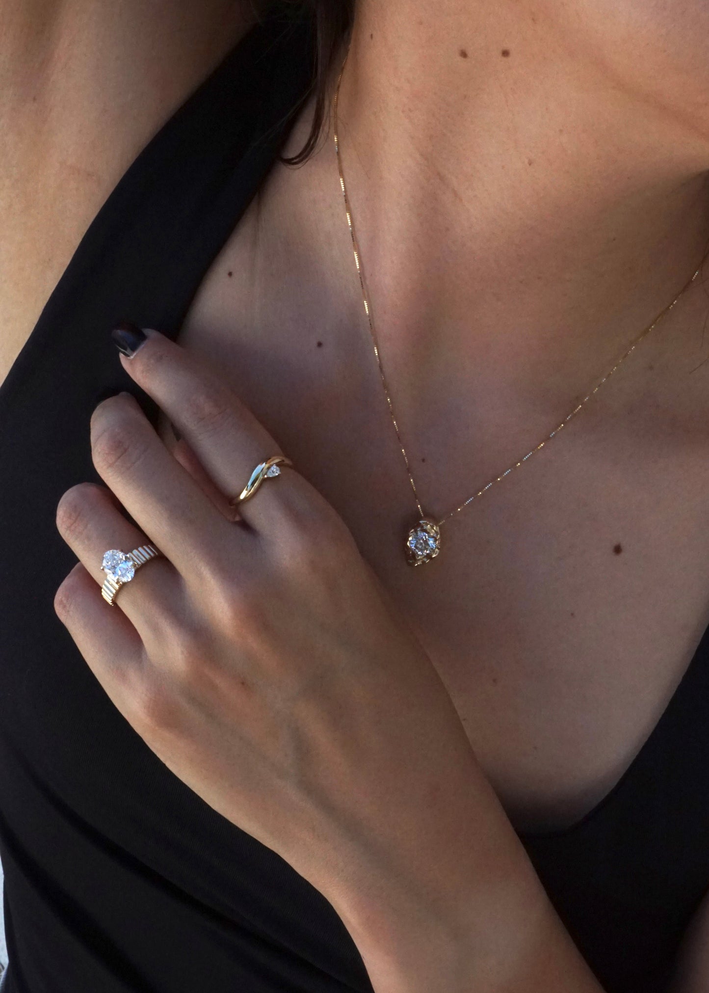 14k Gold Puffy Diamond Wave Ring