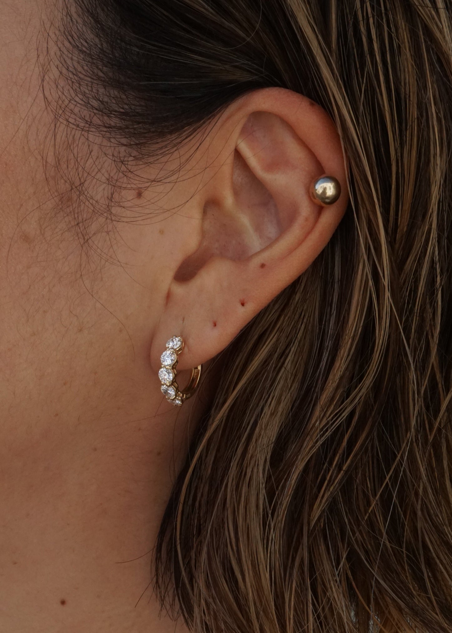 14k Gold Shared Prong Chunky Diamond Huggies