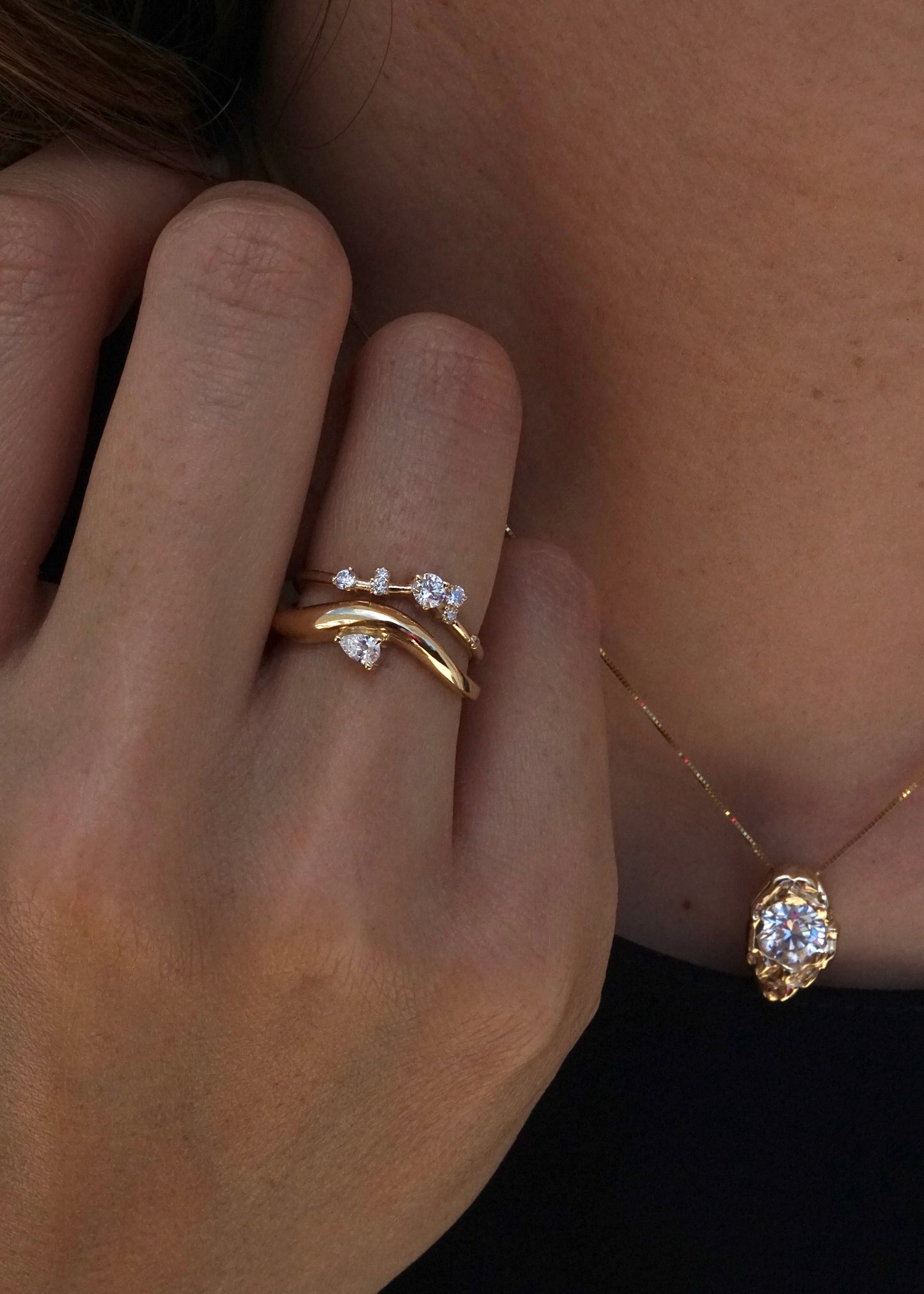 14k Gold Puffy Diamond Wave Ring