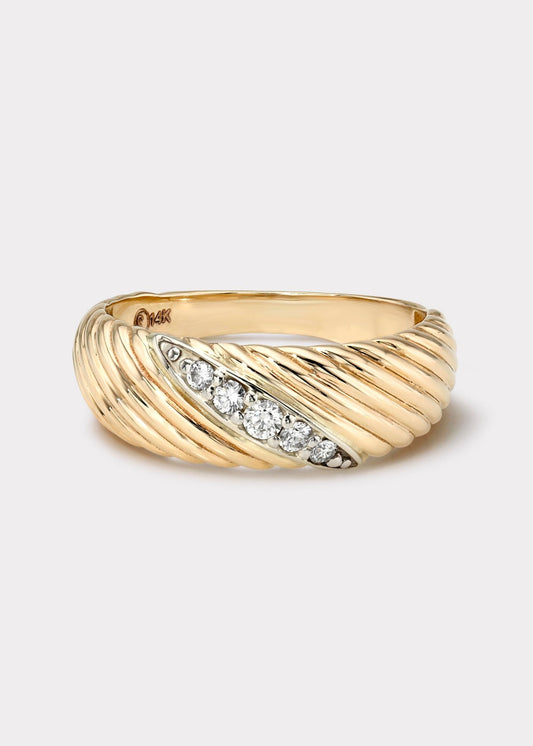 14k Gold 5 Diamond Spiral Ring