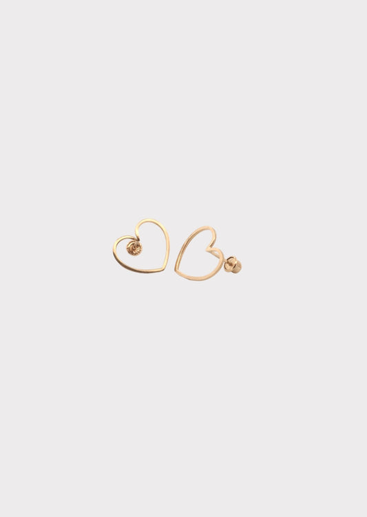 14k Gold Open Heart Studs