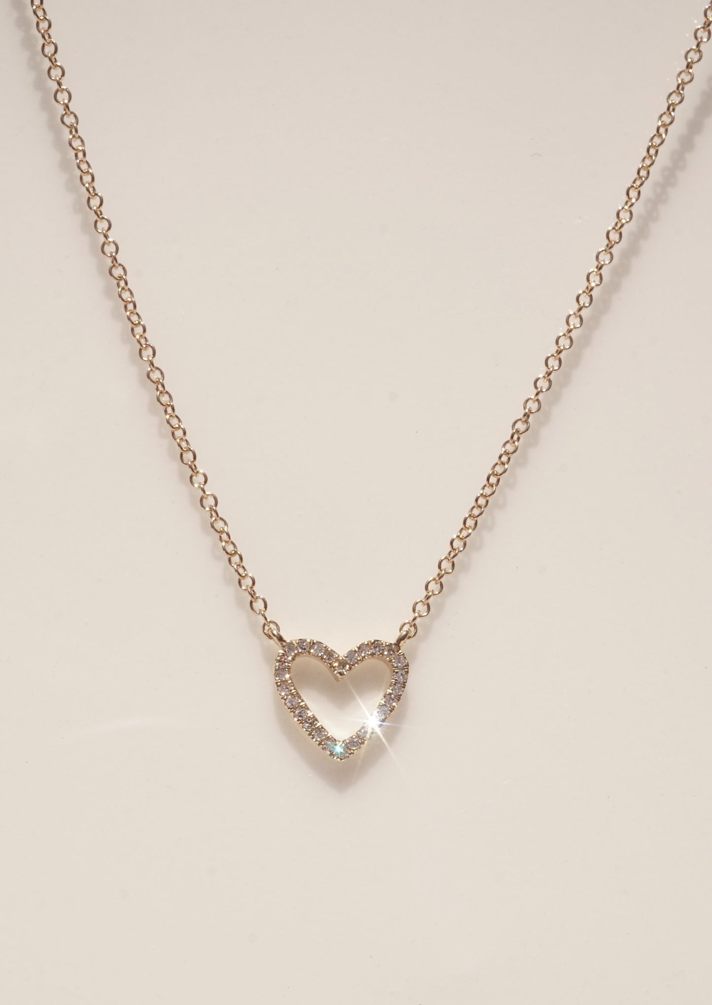 14k Gold Mini Diamond Open Heart  Necklace