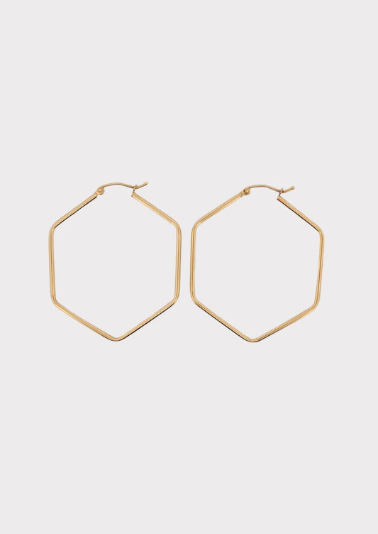 14k Gold Large Hexagon Hoops